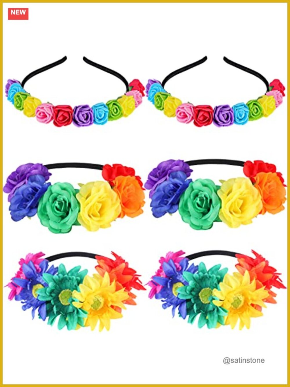 6 Pcs Boho Floral Crown Headbands Rose Sunflower Stretch Hair Wreath Accessory